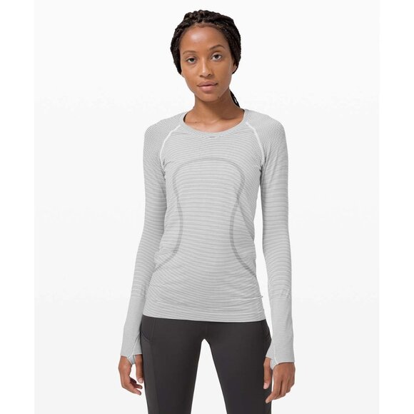 LULULEMON Women Swiftly Tech Long Sleeve 2.0 Size 6 In Tempo Stripe White/Black - Picture 1 of 7